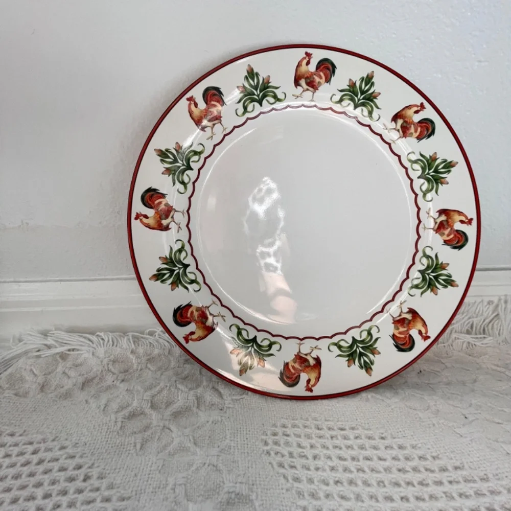 Enesco Country Gate plate with roosters, cornstalks - Picture 3 of 5
